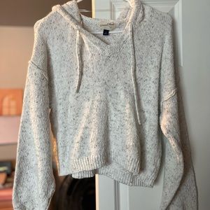 Cropped Knit Hooded Sweater